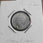 25 Cent 1941 Wilhelmina - Zilveren Munt, Zilver, 25 cent, Ophalen of Verzenden, Koningin Wilhelmina