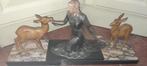 Art Deco beeld met vrouw en herten, Antiek en Kunst, Ophalen of Verzenden