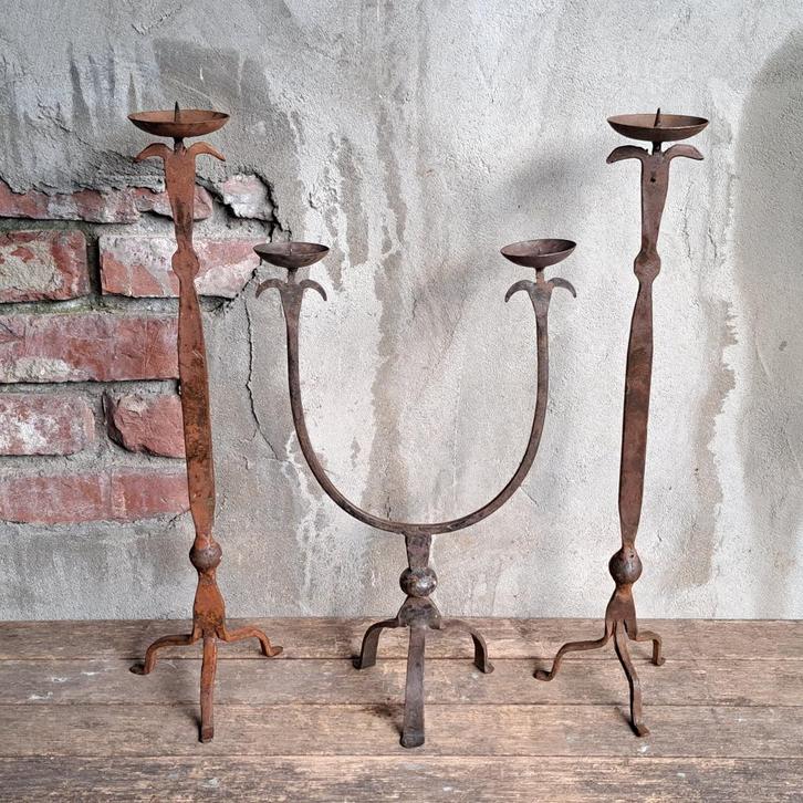 1x Landelijke metalen kandelaar enkel of dubbel *Etage3*, Huis en Inrichting, Woonaccessoires | Overige, Gebruikt, Ophalen of Verzenden