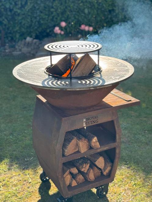 BBQ Plancha Grill Compañero XXL Cortenstaal - Met hoes Ø80cm, Tuin en Terras, Houtskoolbarbecues, Nieuw, Ophalen