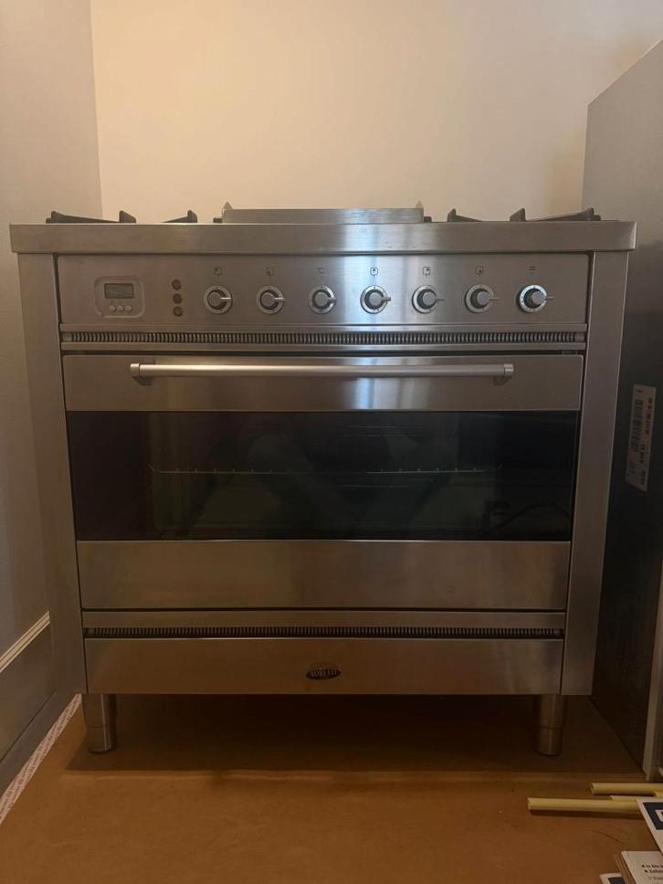 Boretti gasfornuis + oven + RVS afzuigkap (complete set), Witgoed en Apparatuur, Fornuizen, Gebruikt, Vrijstaand, Gas, 5 kookzones of meer