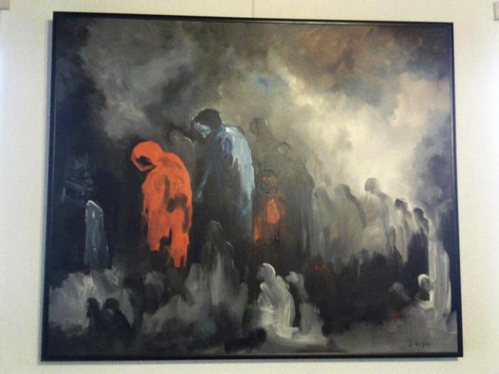 Groot schilderij Barbara de Jong, olieverf op linnen, lijst, Antiek en Kunst, Kunst | Schilderijen | Modern, Ophalen of Verzenden