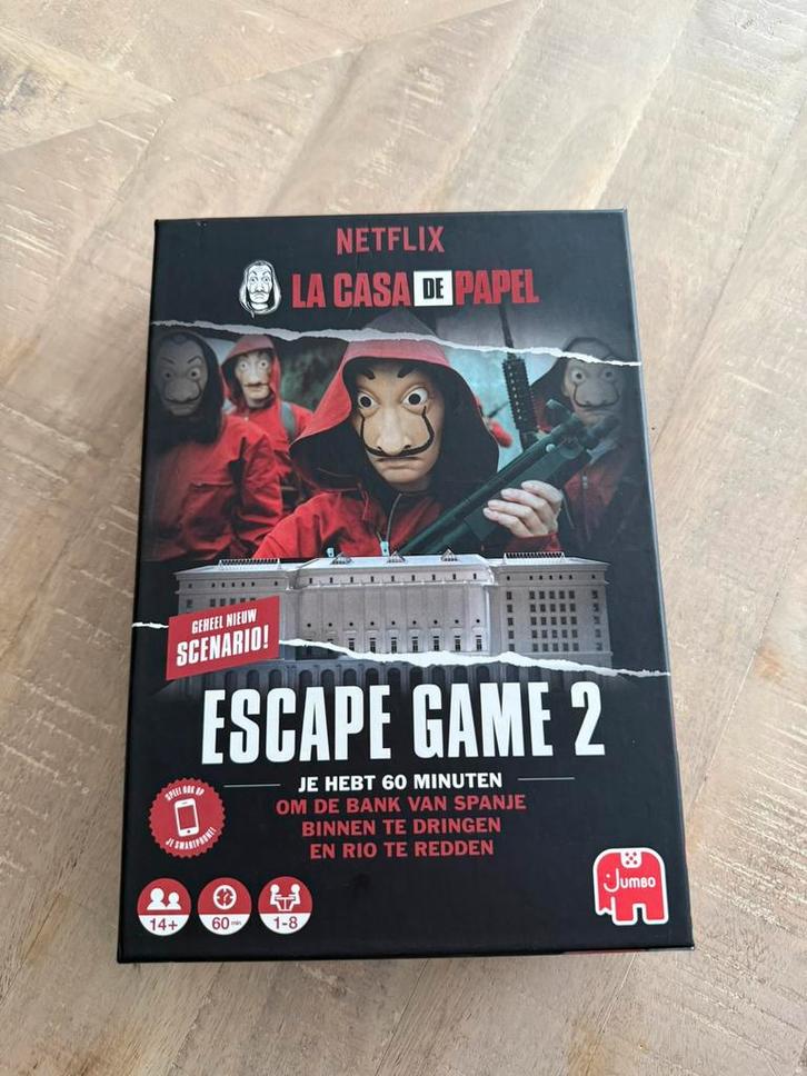 Escape game 2 La Casa de papel Nieuwstaat, Hobby en Vrije tijd, Gezelschapsspellen | Bordspellen, Zo goed als nieuw, Een of twee spelers