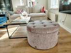 Riviera Maison Park Avenue Footstool – Poef – velvet taupe, Huis en Inrichting, Ophalen, Rond, Minder dan 50 cm, Minder dan 50 cm