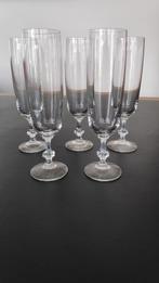 5 kristallen champagneglazen, geslepen knop in de steel., Ophalen of Verzenden, Zo goed als nieuw, Overige typen