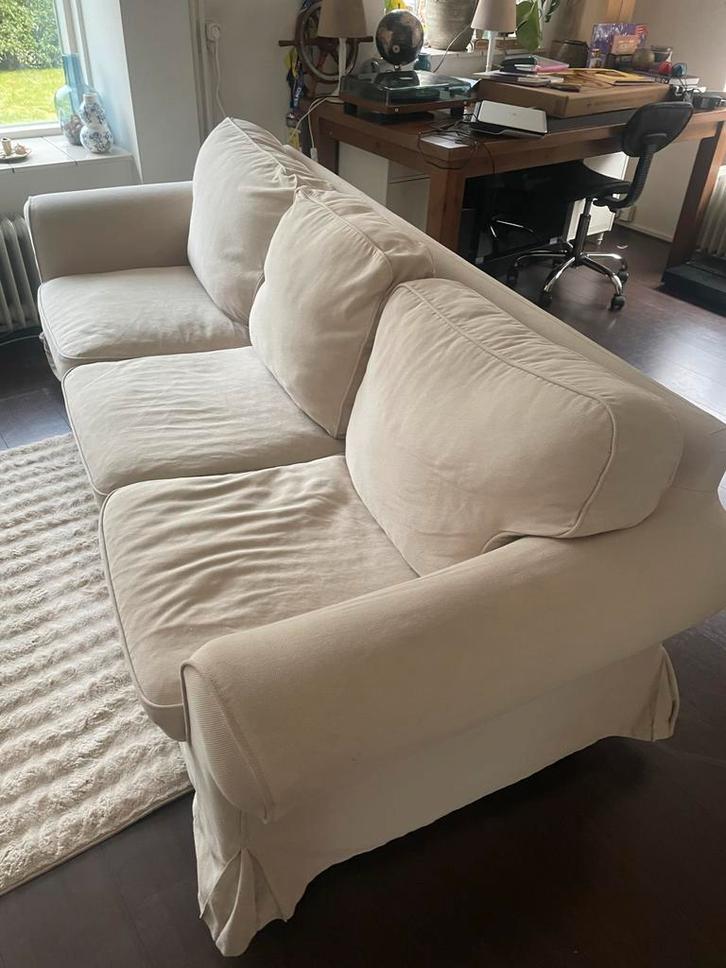 Ikea Ektorp 3-zitsbank met licht beige hoes, Huis en Inrichting, Banken | Bankstellen, Gebruikt, Rechte bank, Driepersoons, 200 tot 250 cm