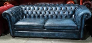 Chesterfield Springvale bank blauw leer + BEZORGING GRATIS  beschikbaar voor biedingen