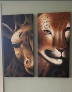 Schilderij bruintinten giraf en panter, Huis en Inrichting, Woonaccessoires | Schilderijen, Tekeningen en Foto's, Ophalen, Zo goed als nieuw