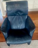 Fauteuil  leer donkerblauw .  2 stuks  Gealux., Huis en Inrichting, Gebruikt, Leer, Ophalen