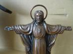 Antiek Jezusbeeld Jezusbeeldje op houten console 18cm zamak, Antiek en Kunst, Antiek | Religie, Ophalen of Verzenden