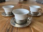 Antieke Kopjes met Tinnen Onderzetters (3 stuks), Gebruikt, Ophalen of Verzenden, Overige stijlen, Kop(pen) en/of Schotel(s)