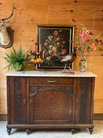 Uniek houten art deco dressoir met 3 cm beige marmeren bladd, Huis en Inrichting, Kasten | Dressoirs, Ophalen, 100 tot 150 cm