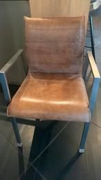 6 x Lederen stoel met stalen frame, super kwaliteit, Bruin, Modern landelijk, Ophalen of Verzenden, Zo goed als nieuw