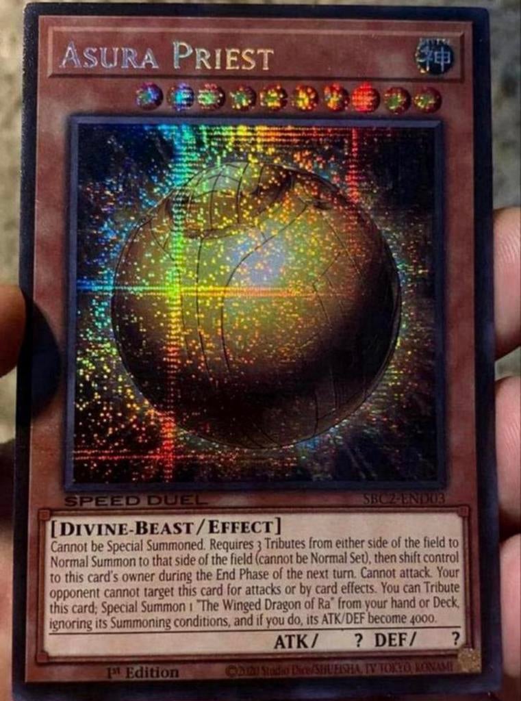 Yu-Gi-Oh! Winged Dragon of Ra Sphere - Asura Priest Misprint, Ophalen of Verzenden, Zo goed als nieuw, Losse kaart, Foil