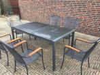 Granieten tuintafel met 6 stoelen, Ophalen, Zo goed als nieuw