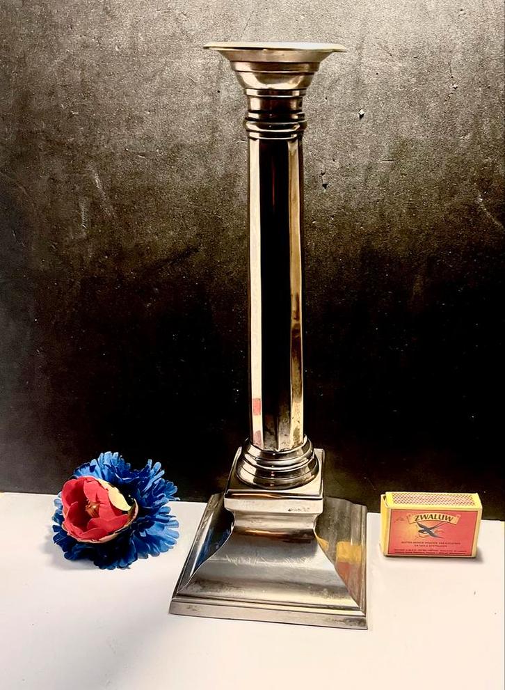 Vintage Verzilverde Kandelaar, Antiek en Kunst, Antiek | Kandelaars, Zilver, Ophalen of Verzenden