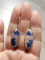 925 Zilveren oorbellen met natuurlijke Sodaliet steen, O.T., Hangers, Blauw, Nieuw