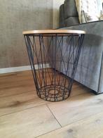 Zwart metalen ronde bijzettafel met houten blad, Ophalen of Verzenden