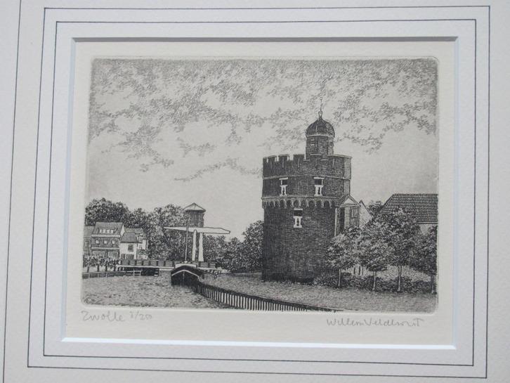 Zwolle - ets van Willem Veldhorst, Antiek en Kunst, Kunst | Etsen en Gravures, Ophalen of Verzenden
