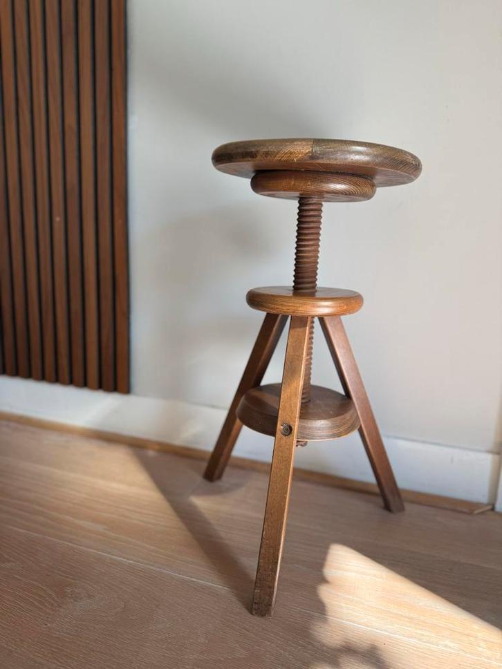 Vintage Pianokruk - In Hoogte Verstelbaar Hout Walnootkleur, Antiek en Kunst, Antiek | Meubels | Stoelen en Banken, Ophalen of Verzenden