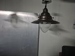 Vintage Bronzen Hanglamp met Glazen Kap, Ophalen of Verzenden