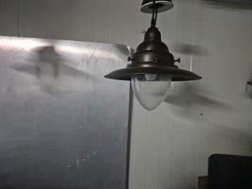 Vintage Bronzen Hanglamp met Glazen Kap beschikbaar voor biedingen