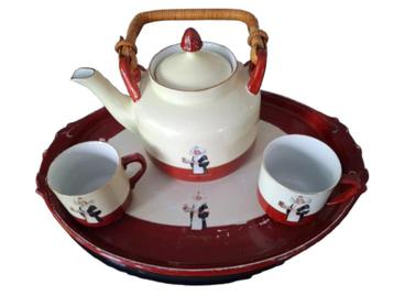 DROSTE CACAOSERVIES (blad +1 pot + 4 kop en schotels) beschikbaar voor biedingen