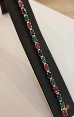 Gouden tennisarmband met Diamant, Saffier, Robijn & Smaragd, Ophalen of Verzenden, Zo goed als nieuw, Met edelsteen, Goud