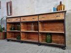 XL Industrieel Dressoir Groot | Lage Kast Zwart Ladenkast, 25 tot 50 cm, 200 cm of meer, Gebruikt, Ophalen of Verzenden