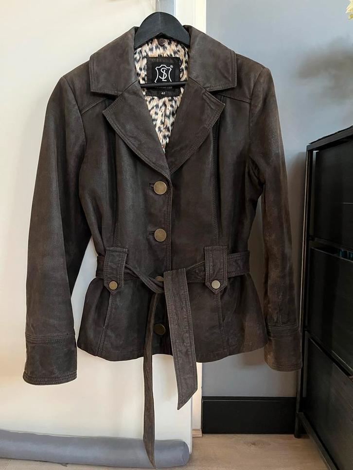 Sluisleder leren jas - Maat 42, Kleding | Dames, Jasjes, Kostuums en Pakken, Gedragen, Jasje, Maat 42/44 (L), Bruin, Ophalen of Verzenden