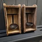 Oude steenmal met lepel, waxinelichthouder, Huis en Inrichting, Bruin, Gegrepen.com, Nieuw, Info@gegrepen.com