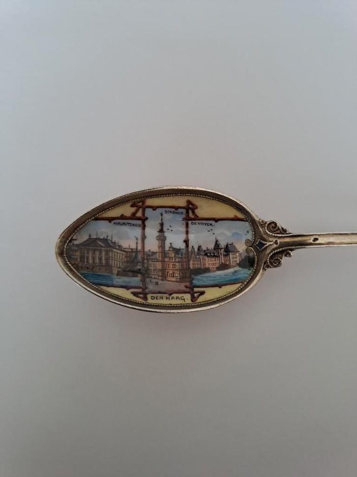 Zilver emaille lepeltje Den Haag, Antiek en Kunst, Antiek | Goud en Zilver, Zilver, Ophalen of Verzenden