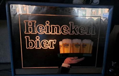 vintage antiek spiegel lamp Heineken, Verzamelen, Biermerken, Gebruikt, Reclamebord, Plaat of Schild, Heineken, Ophalen of Verzenden