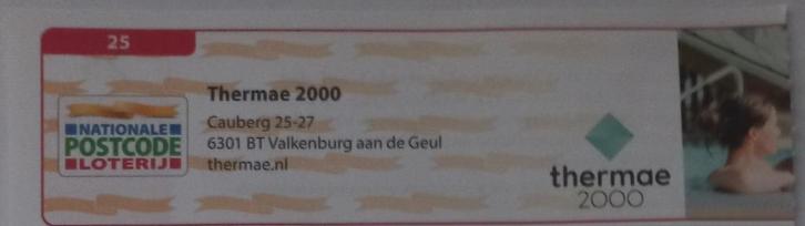 Postcodeloterij bon 25 Thermae 2000, Tickets en Kaartjes, Kortingen en Cadeaubonnen, Drie personen of meer, Spa of Sauna, Kortingsbon