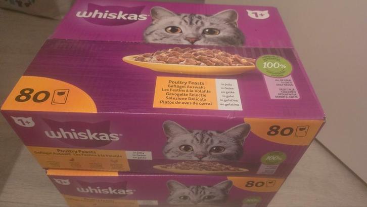 whiskas natvoer  2 dozen 80 zakjes per doos, Dieren en Toebehoren, Dierenvoeding, Kat, Ophalen