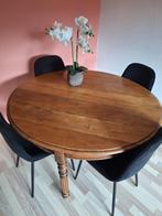 Houten eettafel met 4 stoelen, Huis en Inrichting, Tafels | Eettafels, Rond, Ophalen of Verzenden, Landelijk, Vier personen