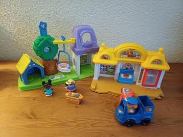 Fisher Price Little People speeltuin, supermarkt en postauto beschikbaar voor biedingen