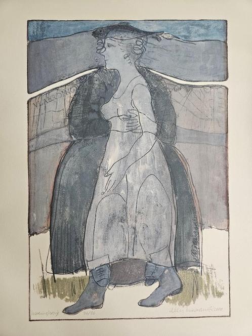 Vlaardingen Elly Zwaansdijk zeefdruk Haringkopje, Antiek en Kunst, Kunst | Litho's en Zeefdrukken, Ophalen of Verzenden