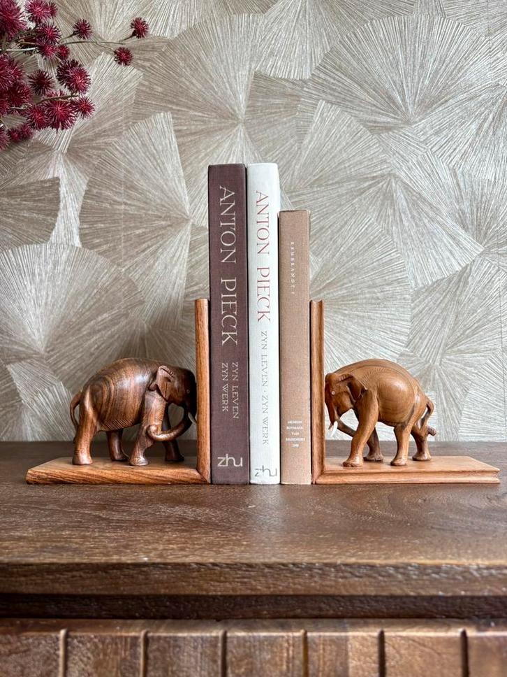 Vintage houten olifanten boekensteunen – Handgemaakt, Antiek en Kunst, Kunst | Beelden en Houtsnijwerken, Ophalen of Verzenden