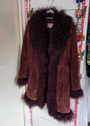 Bordeauxrode Afghaanse Penny Lane hippie boho jas suède M beschikbaar voor biedingen