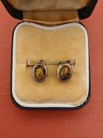 Mooie oude oorbellen met mineraal (waarschijnlijk citrien), Sieraden, Tassen en Uiterlijk, Oorbellen, Gebruikt, Verzenden, Geel