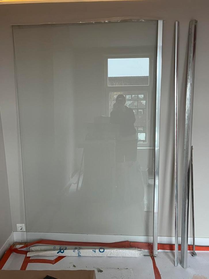 Douchewand 120cm incl profiel en stang, Doe-het-zelf en Verbouw, Glas en Ramen, Zo goed als nieuw, Glasplaat, 160 cm of meer, 80 tot 120 cm