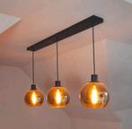 Hanglamp zwart met goud glazen kappen, Huis en Inrichting, Lampen | Hanglampen, Ophalen, Zo goed als nieuw, Glas, Modern