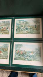 4 platen jacht taferelen tussen glas, Antiek en Kunst, Kunst | Tekeningen en Foto's, Ophalen