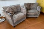 2 comfortabele stijlvolle fauteuils, bruin-grijs geruwd leer, Ophalen, Gebruikt, 75 tot 100 cm, Leer