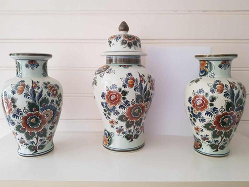 Set vazen Delft Polychroom Holland Handwerk (3 stuks), Antiek en Kunst, Antiek | Vazen, Ophalen of Verzenden