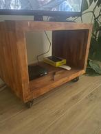 Teak Tv-kastje/Hocker op wieltjes, Minder dan 50 cm, Gebruikt, Teakhout, Ophalen of Verzenden