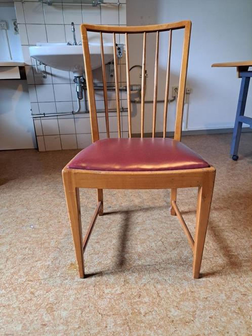 Vintage houten stoel, Huis en Inrichting, Stoelen, Gebruikt, Eén, Hout, Leer, Bruin, Ophalen