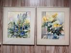 2 schilderijen bloemen Aquarellen van Pat Kent in Lijst, Ophalen of Verzenden