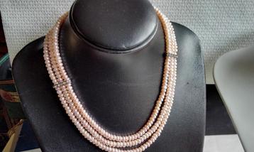 Unieke Ketting Echte Parels Zoetwater Rondellen Roze  beschikbaar voor biedingen